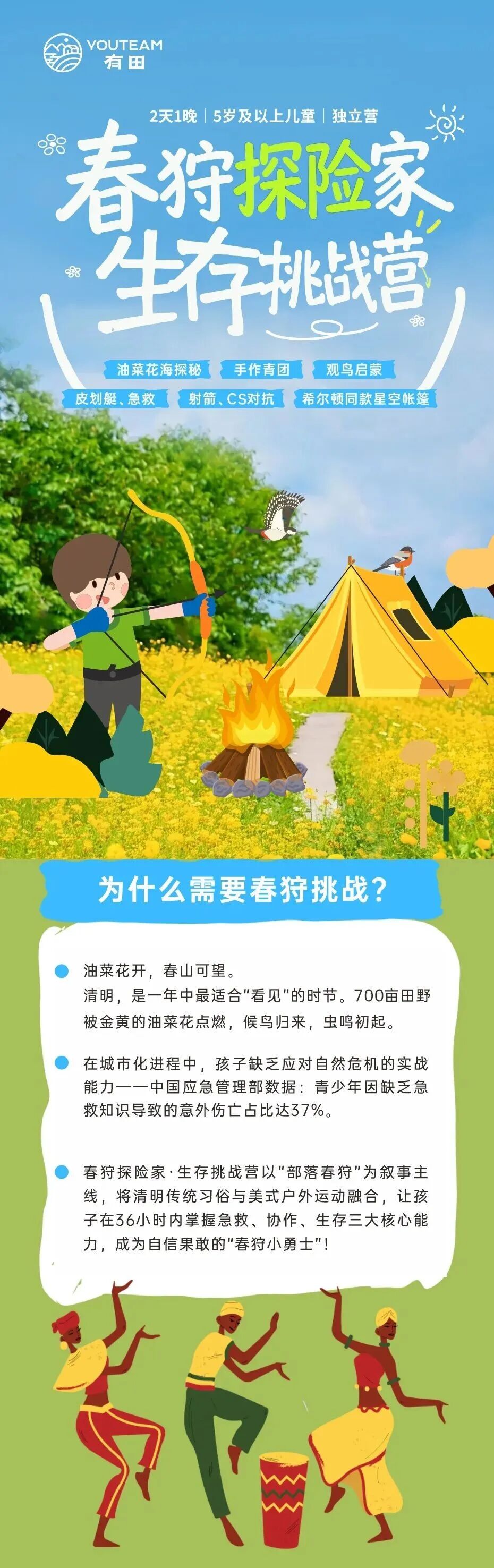 2026清明·武汉独立营｜皮划艇真人cs、扎染制青团、湿地观鸟，住星空帐篷，36小时get急救、生存、领导3大核心能力，成就“春狩探险家”！